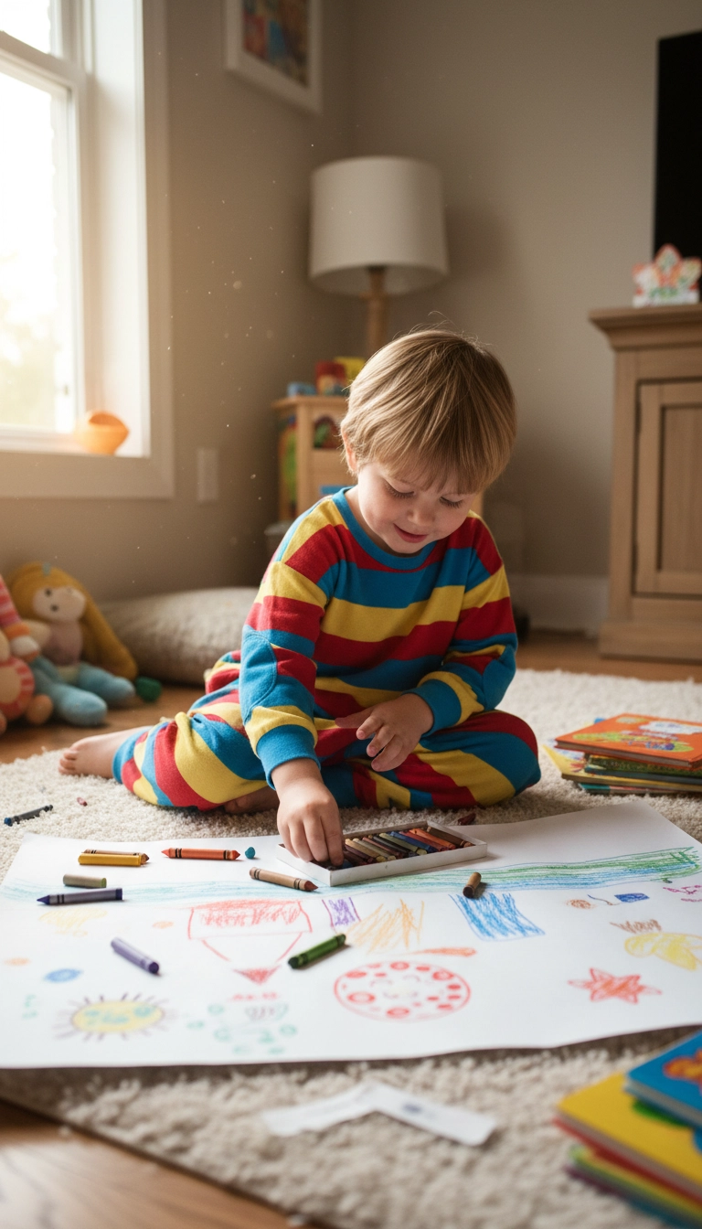 Child drawing with crayons