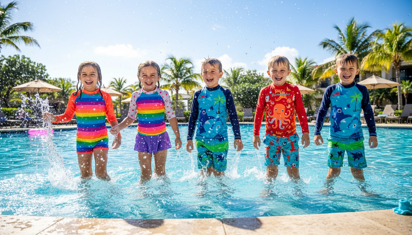 Children splashing in a pool